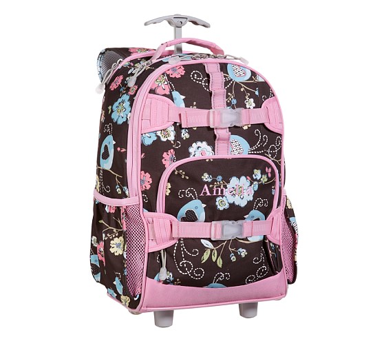 Mackenzie Chocolate Bird Rolling Backpack | Pottery Barn Kids