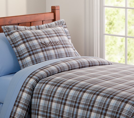 Kingston Plaid Duvet Cover, Twin, Blue/Brown | Pottery Barn Kids